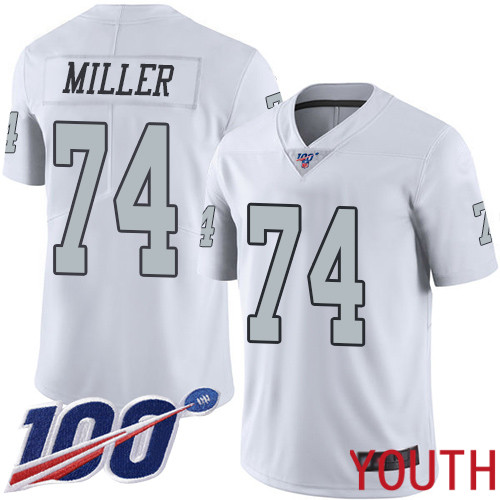 Oakland Raiders Limited White Youth Kolton Miller Jersey NFL Football #74 100th Season Rush Vapor Jersey->youth nfl jersey->Youth Jersey